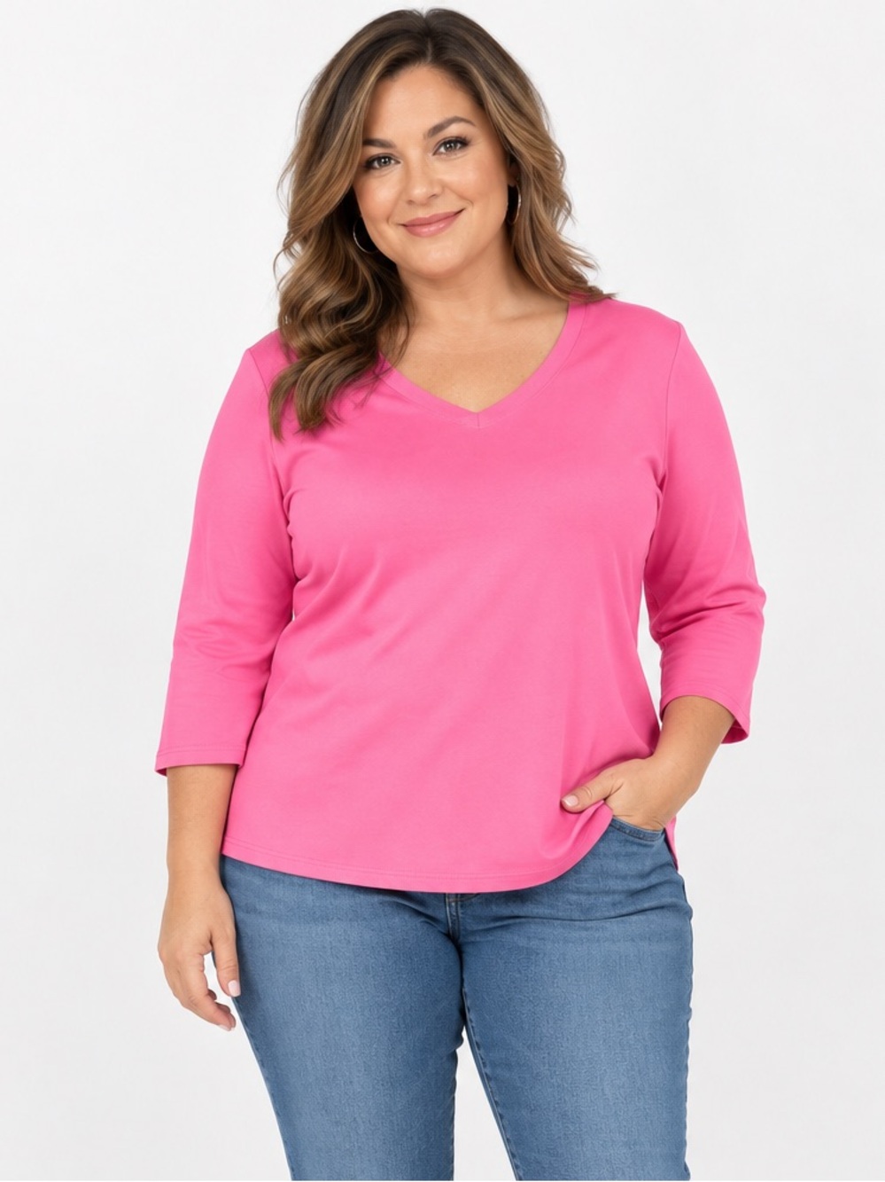 NWT Women’s Petite XL Fabulous Pink St. John’s Bay V-Neck Essential Tee